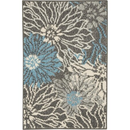 Palacedesigns 2 x 3 ft. Big Flower Scatter Rectangle Area Rug Charcoal & Blue PA2627959